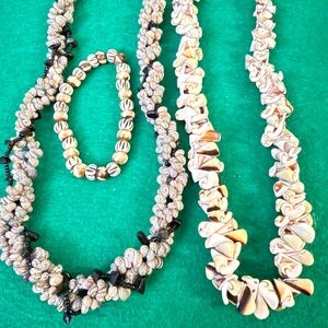 Shell and Bone Jewelry  - 2 Necklaces and 1 Bracelet Neutral Tones
